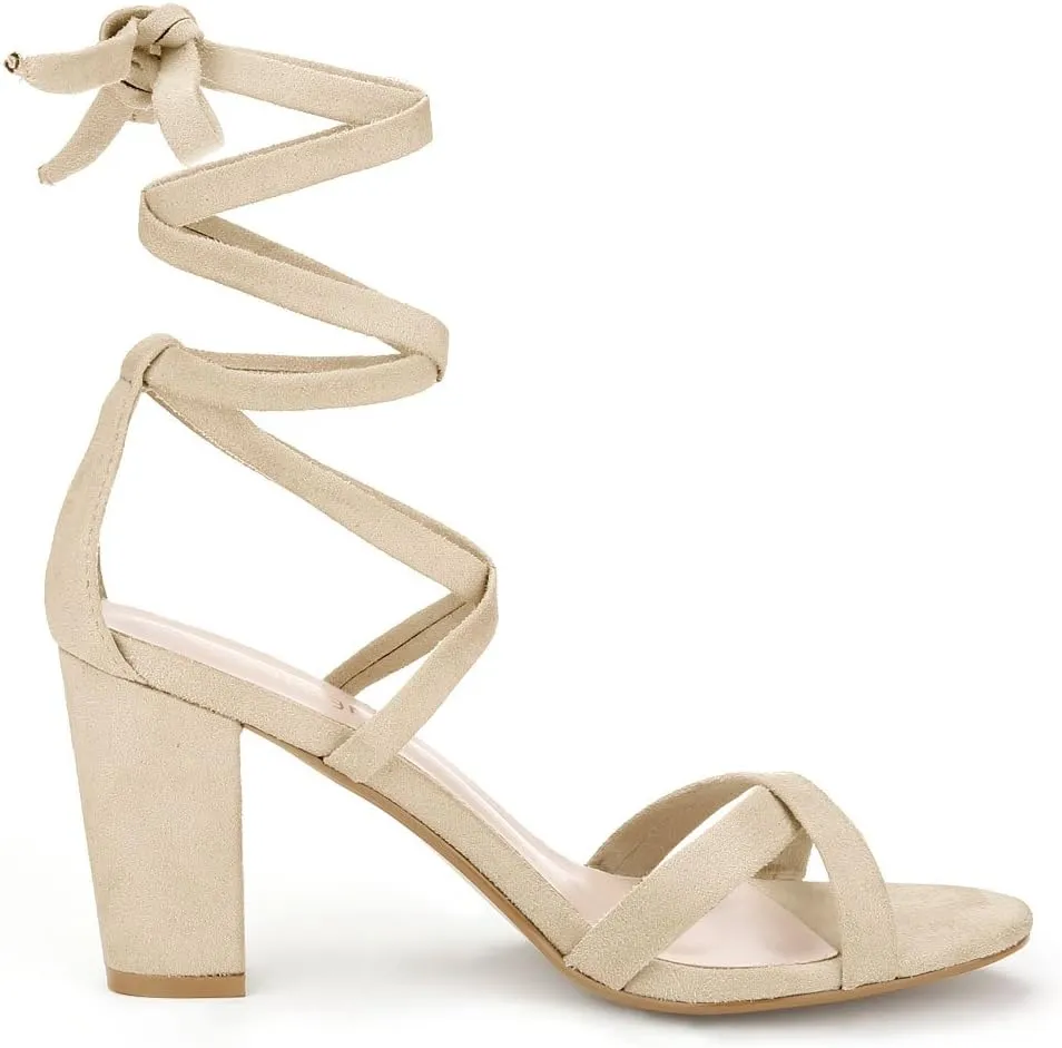 Allegra K Women's Lace Up High Block Heeled Sandals