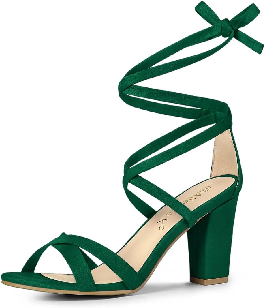Allegra K Women's Lace Up High Block Heeled Sandals