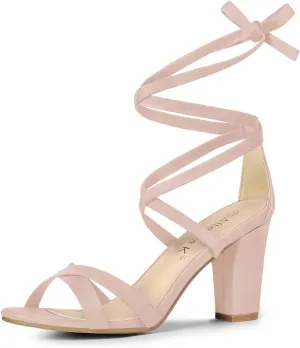 Allegra K Women's Lace Up High Block Heeled Sandals