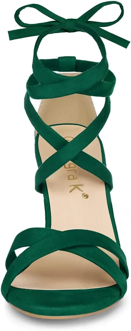 Allegra K Women's Lace Up High Block Heeled Sandals