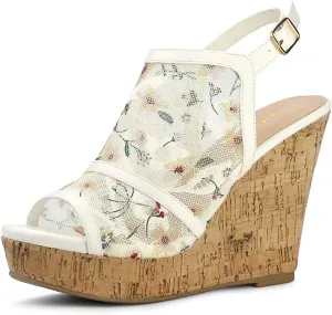 Allegra K Women's Open Toe Platform Heel Lace Wedges Sandals