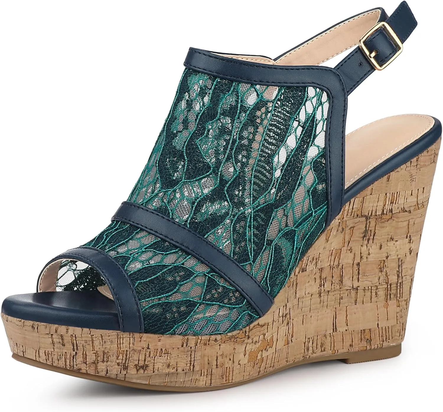 Allegra K Women's Open Toe Platform Heel Lace Wedges Sandals