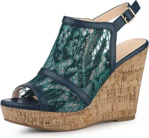 Allegra K Women's Open Toe Platform Heel Lace Wedges Sandals