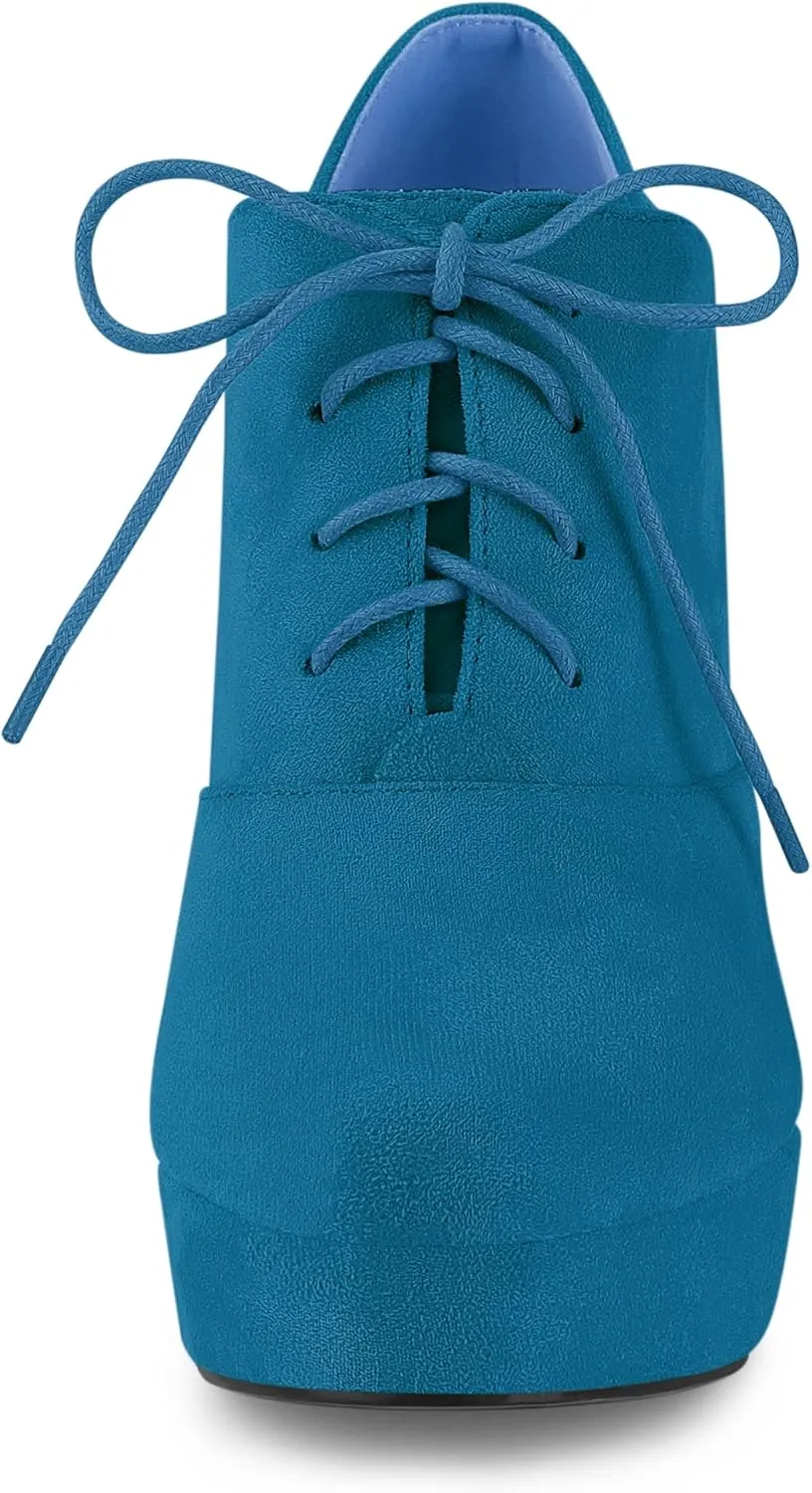 Allegra K Women's Platform Chunky Heel Lace Up Booties