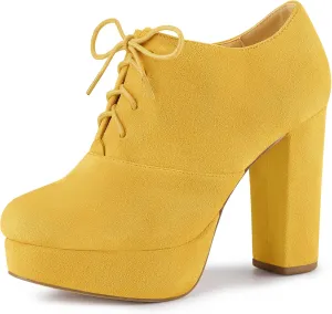 Allegra K Women's Platform Chunky Heel Lace Up Booties