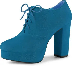 Allegra K Women's Platform Chunky Heel Lace Up Booties