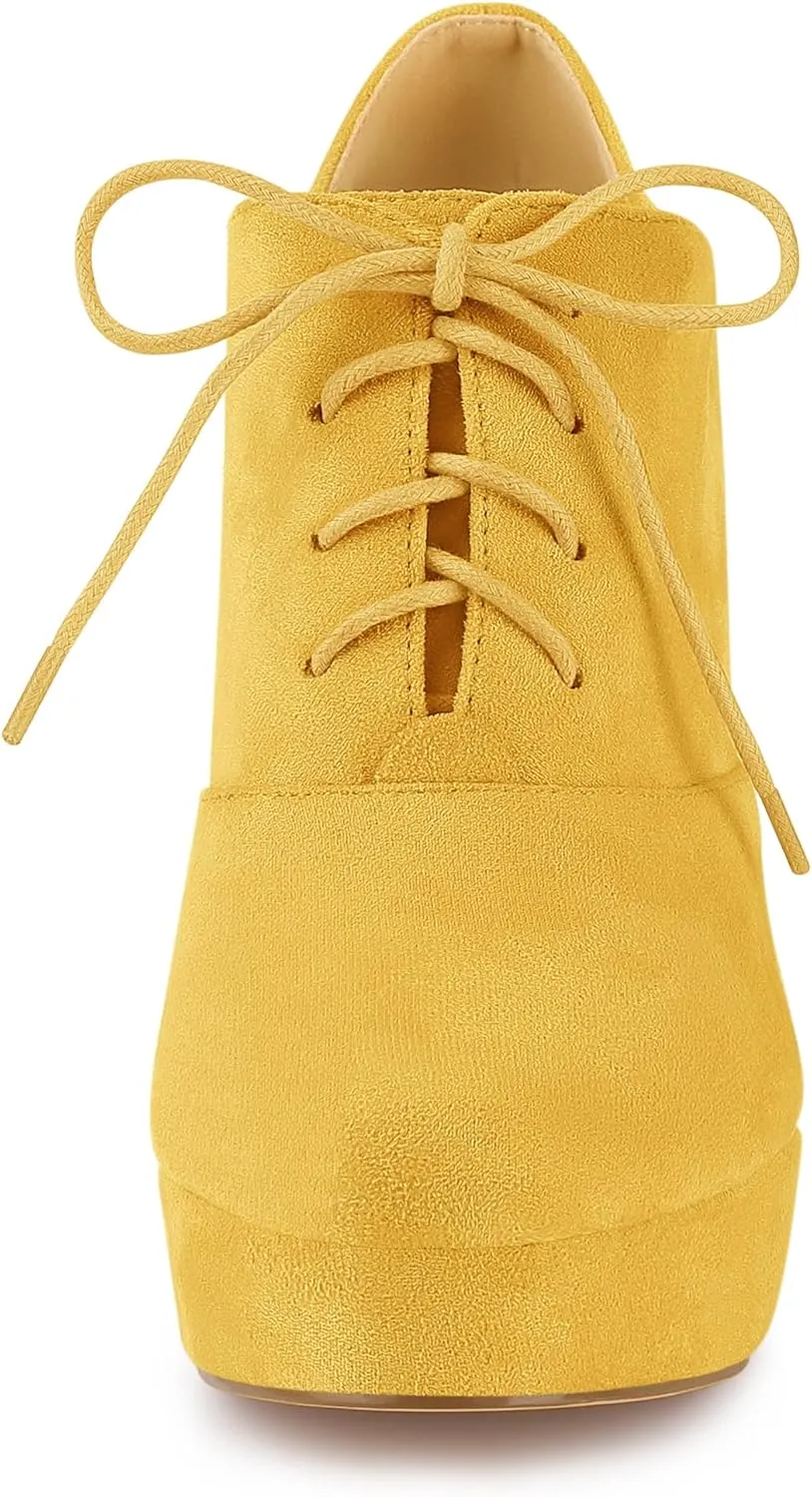 Allegra K Women's Platform Chunky Heel Lace Up Booties