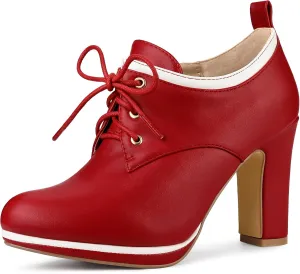 Allegra K Women's Platform Lace Up Chunky Heels Ankle Boots