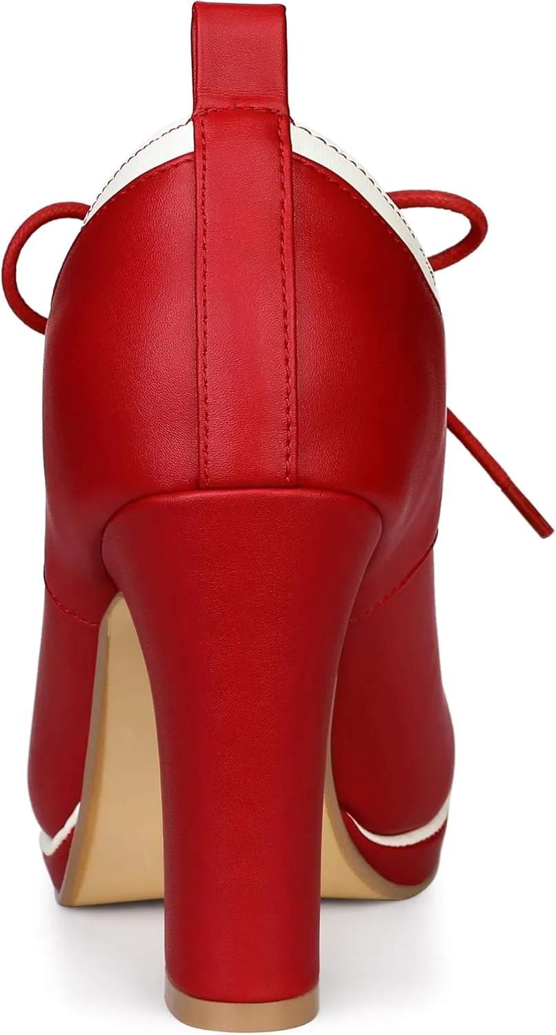 Allegra K Women's Platform Lace Up Chunky Heels Ankle Boots