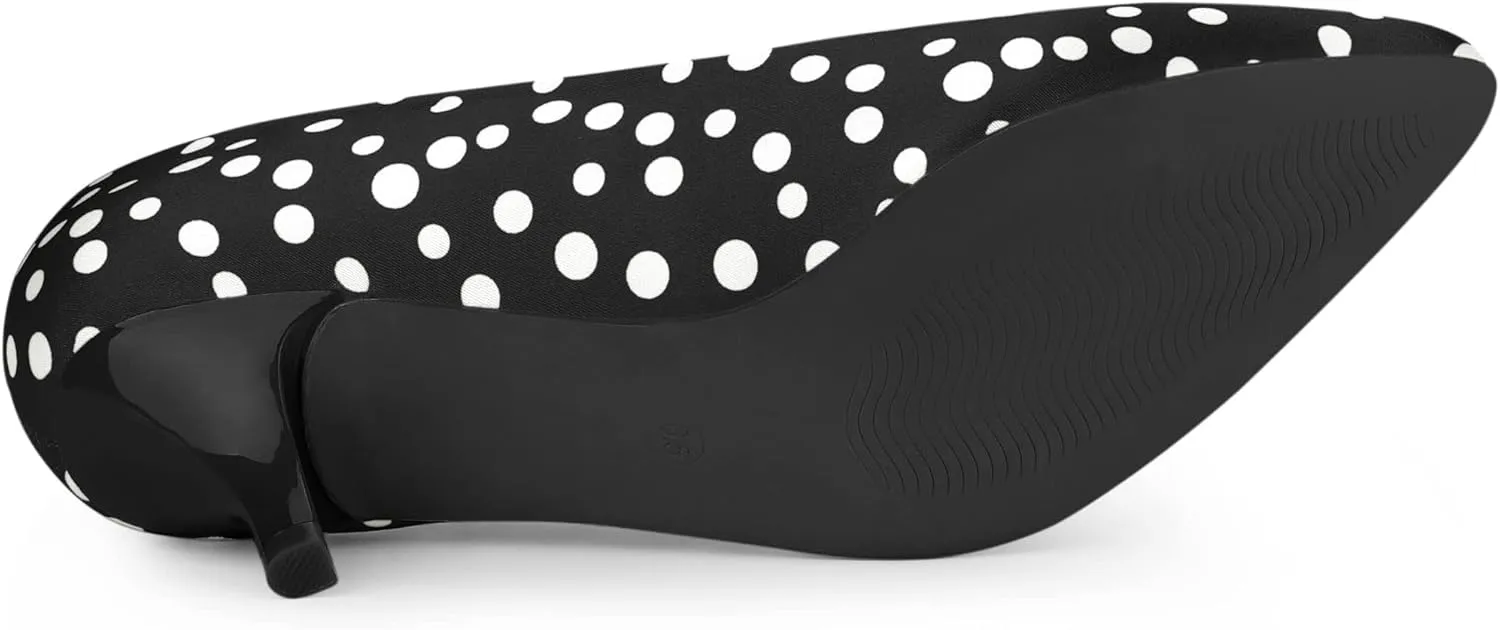 Allegra K Women's Pointed Toe Polka Dots Kitten Heels Pumps