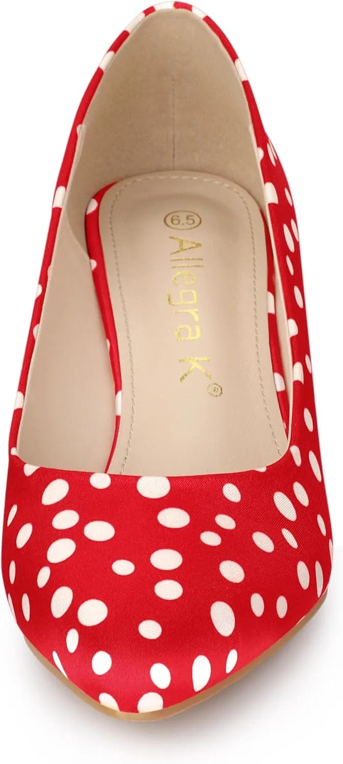 Allegra K Women's Pointed Toe Polka Dots Kitten Heels Pumps