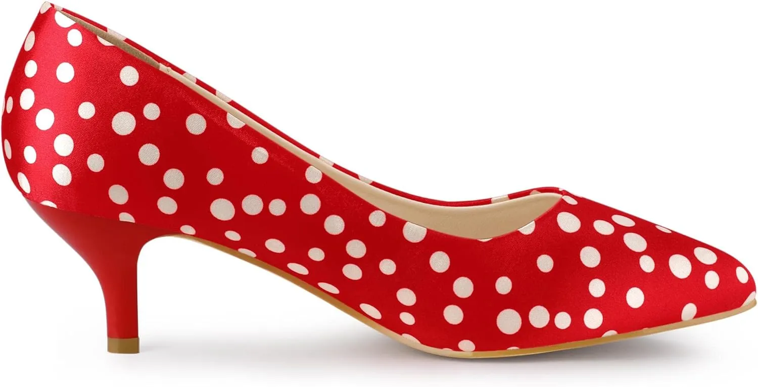 Allegra K Women's Pointed Toe Polka Dots Kitten Heels Pumps
