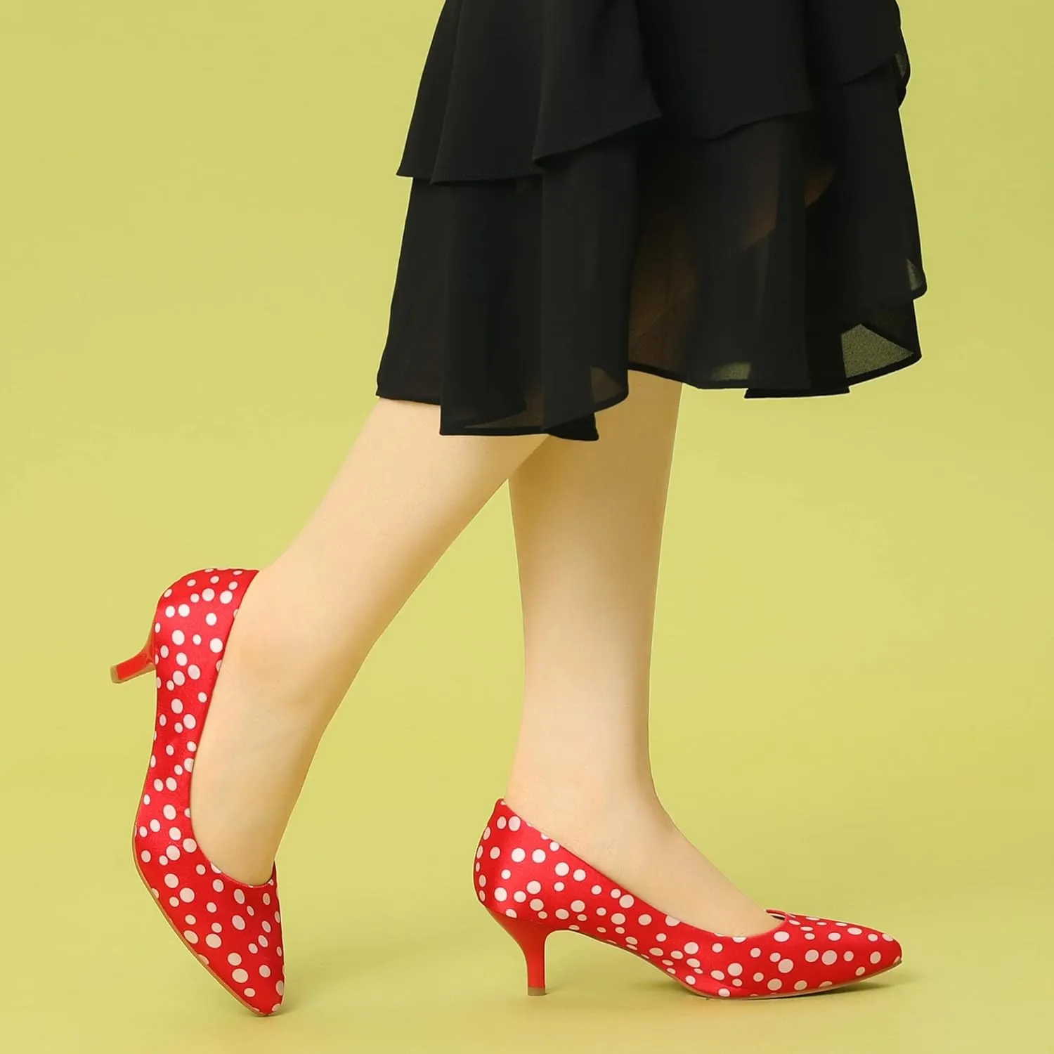 Allegra K Women's Pointed Toe Polka Dots Kitten Heels Pumps
