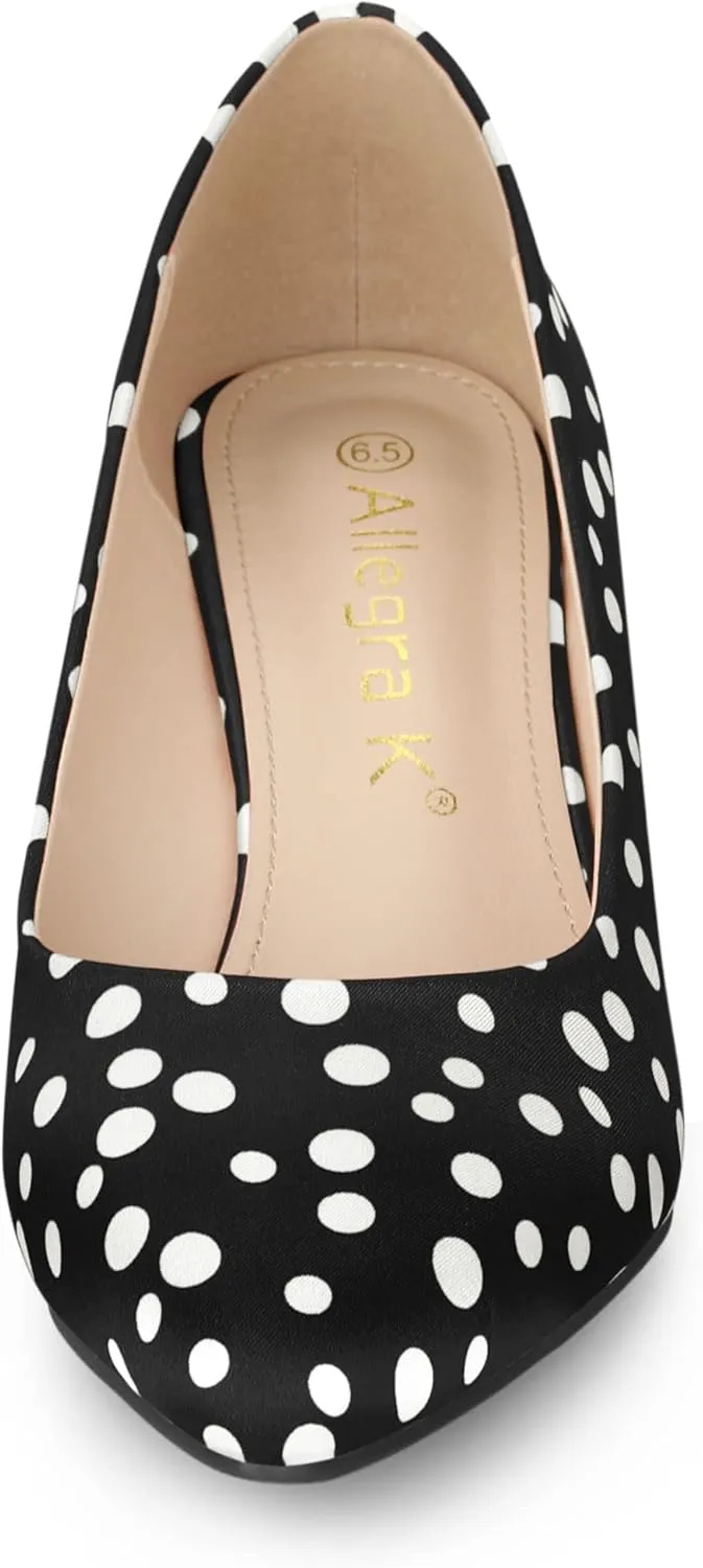 Allegra K Women's Pointed Toe Polka Dots Kitten Heels Pumps