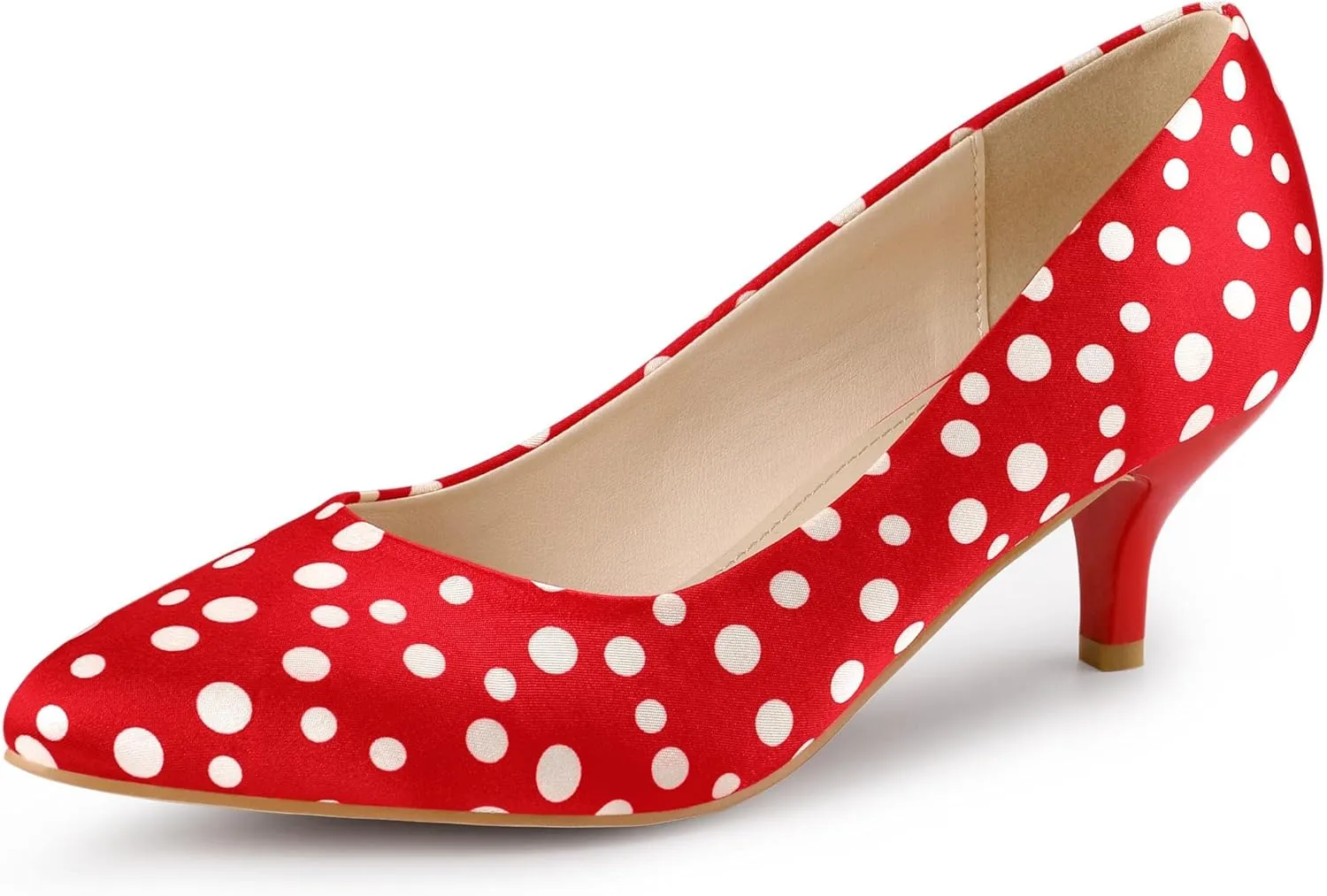 Allegra K Women's Pointed Toe Polka Dots Kitten Heels Pumps