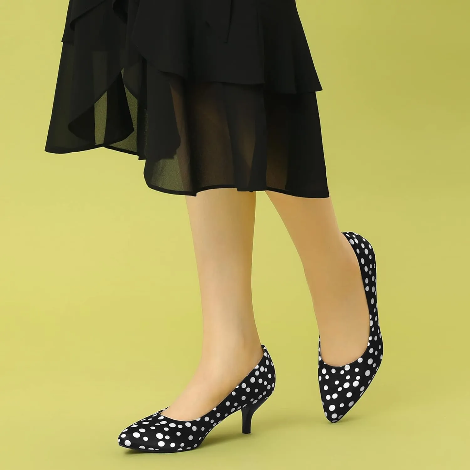 Allegra K Women's Pointed Toe Polka Dots Kitten Heels Pumps