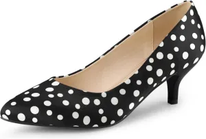 Allegra K Women's Pointed Toe Polka Dots Kitten Heels Pumps