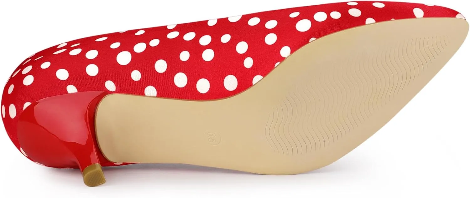 Allegra K Women's Pointed Toe Polka Dots Kitten Heels Pumps