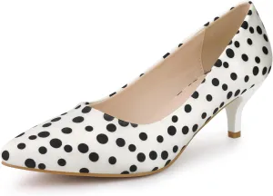 Allegra K Women's Pointed Toe Polka Dots Kitten Heels Pumps
