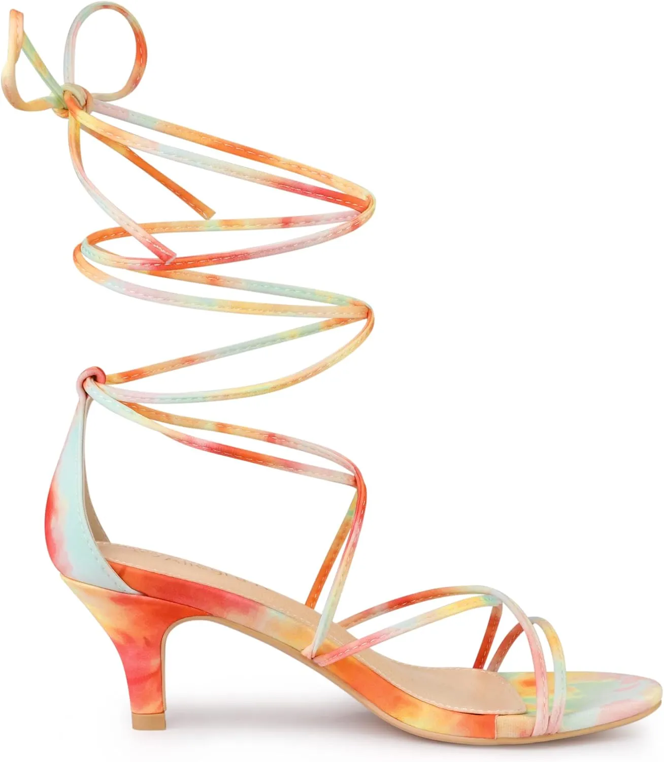 Allegra K Women's Strappy Tie Dye Heels Lace Up Kitten Heel Sandals