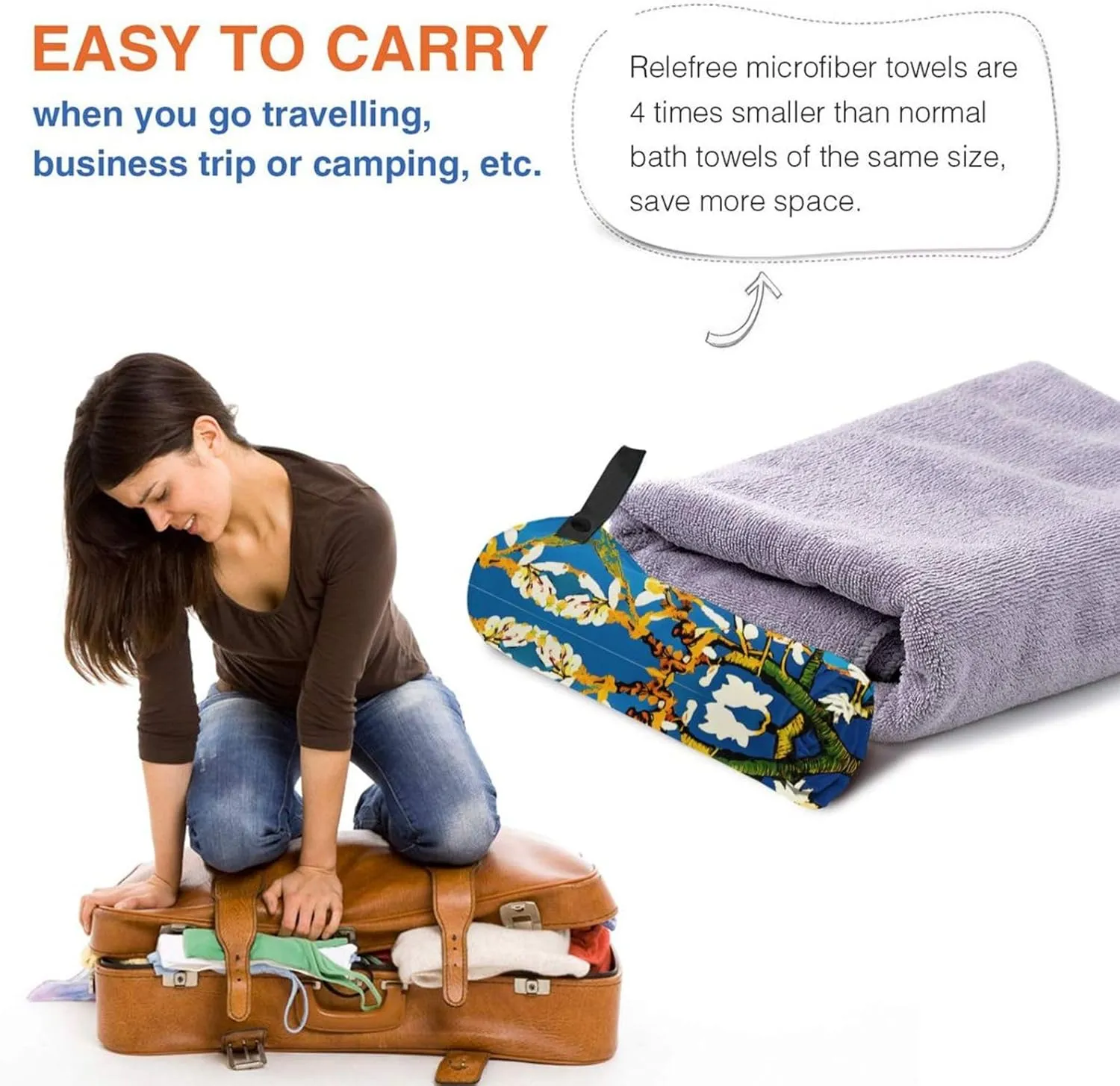 Almond Blossom Premium Compact Microfiber Travel Towel-Featherlight & Quick Dry,Sand-Resistant Beach Towel for Swimming,Camping,Vacation Essentials with Carry Pouch