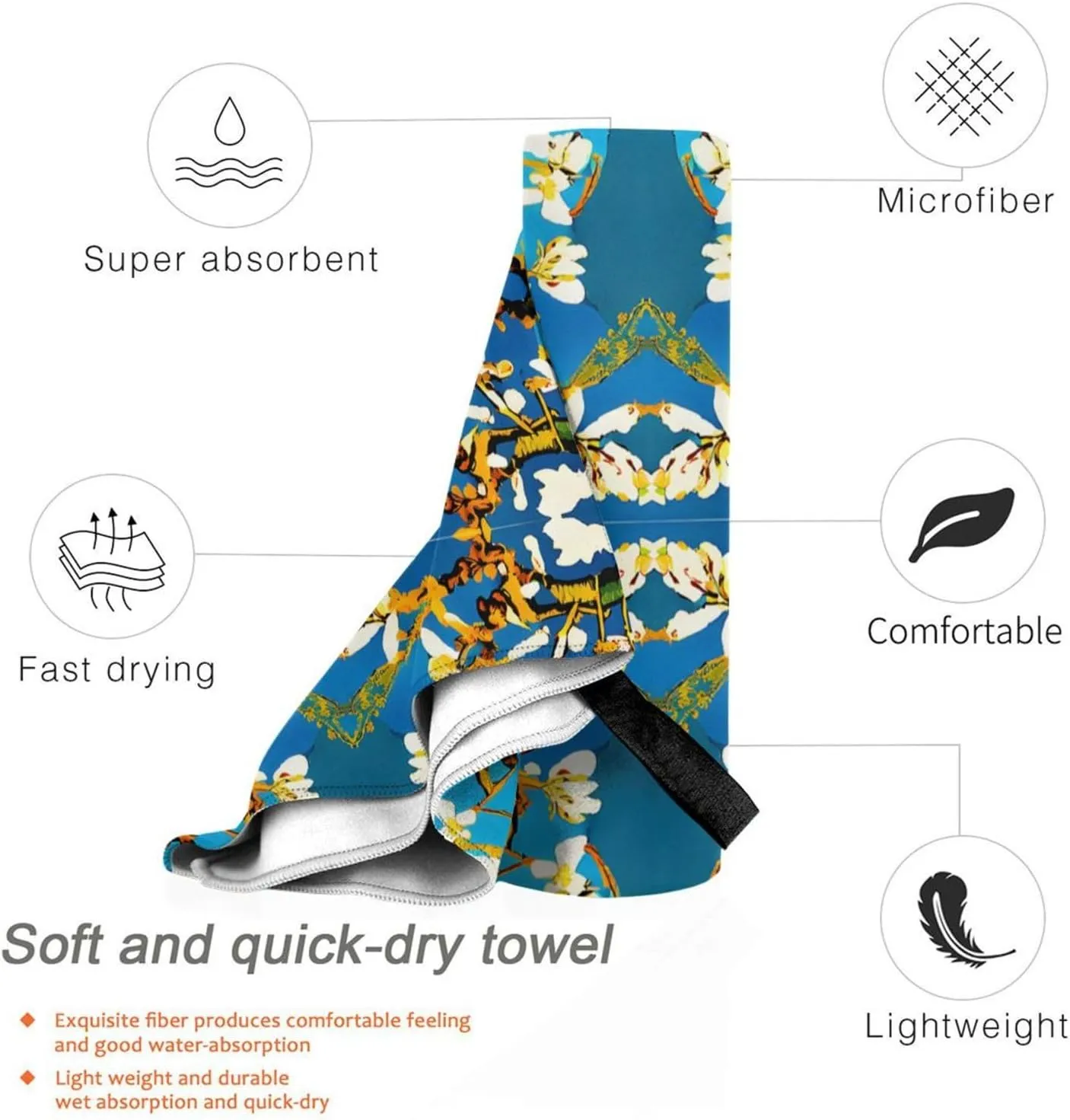 Almond Blossom Premium Compact Microfiber Travel Towel-Featherlight & Quick Dry,Sand-Resistant Beach Towel for Swimming,Camping,Vacation Essentials with Carry Pouch