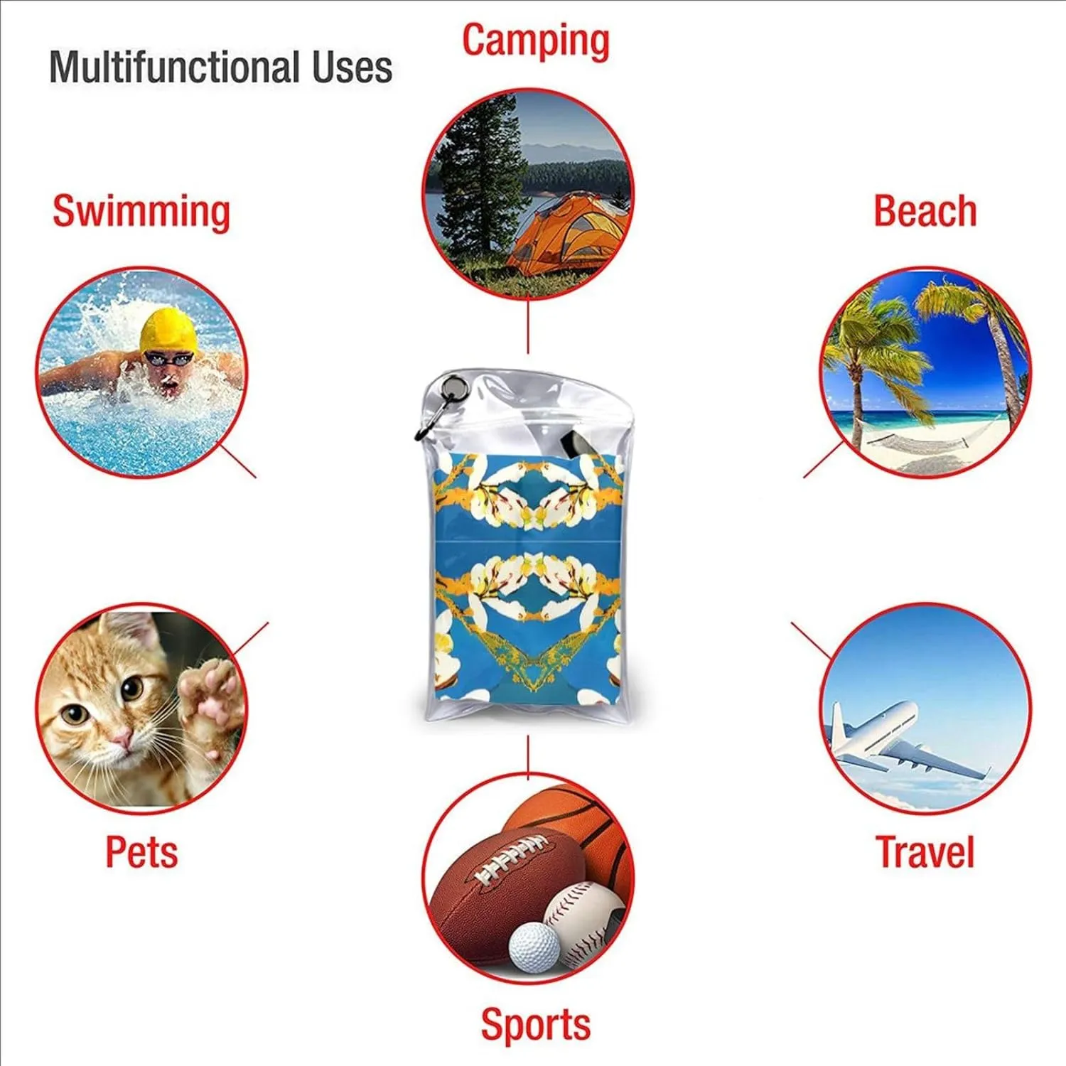 Almond Blossom Premium Compact Microfiber Travel Towel-Featherlight & Quick Dry,Sand-Resistant Beach Towel for Swimming,Camping,Vacation Essentials with Carry Pouch