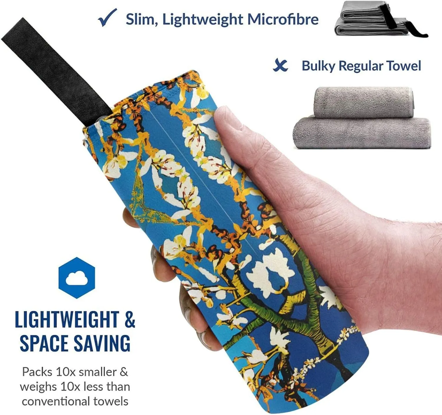 Almond Blossom Premium Compact Microfiber Travel Towel-Featherlight & Quick Dry,Sand-Resistant Beach Towel for Swimming,Camping,Vacation Essentials with Carry Pouch