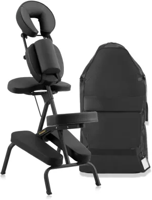Aluminum Light-Weight Adjustable Folding Portable Travel Massage Chair with Backpack 402 Keanu (Black)