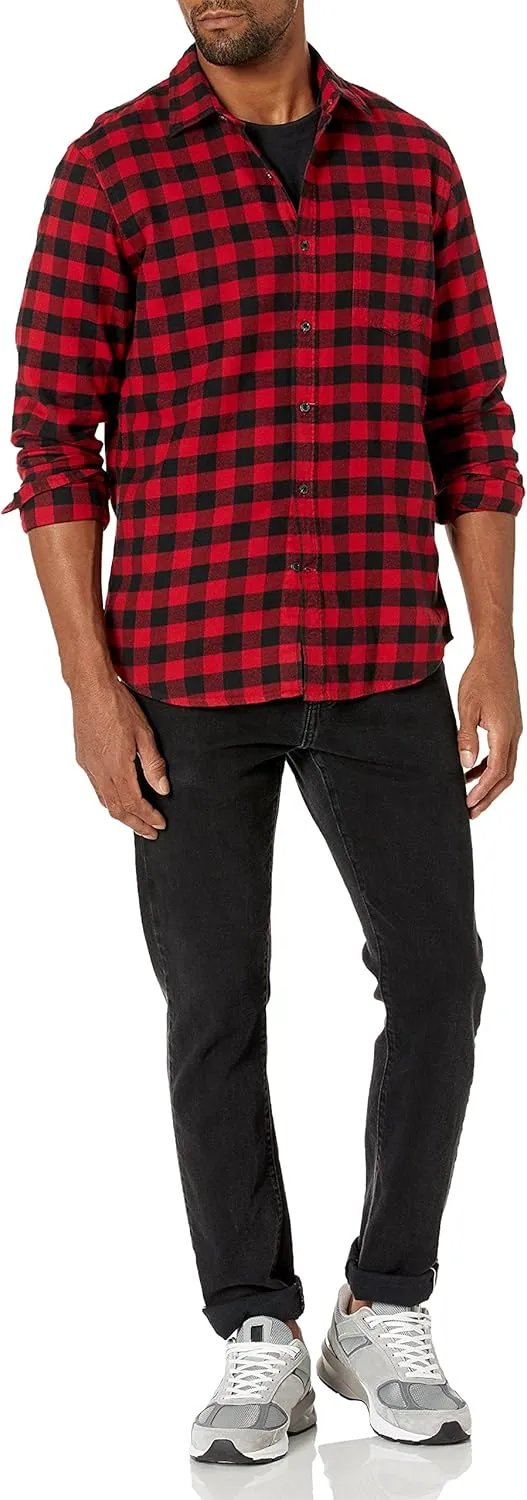 Amazon Essentials Men's Flannel Shirts Long Sleeve, Slim-Fit Button Down Plaid