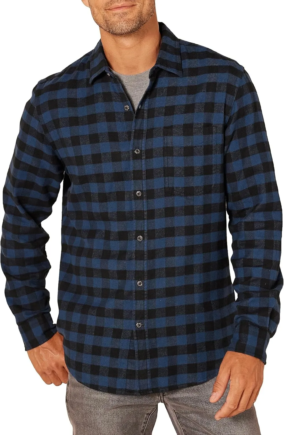 Amazon Essentials Men's Flannel Shirts Long Sleeve, Slim-Fit Button Down Plaid