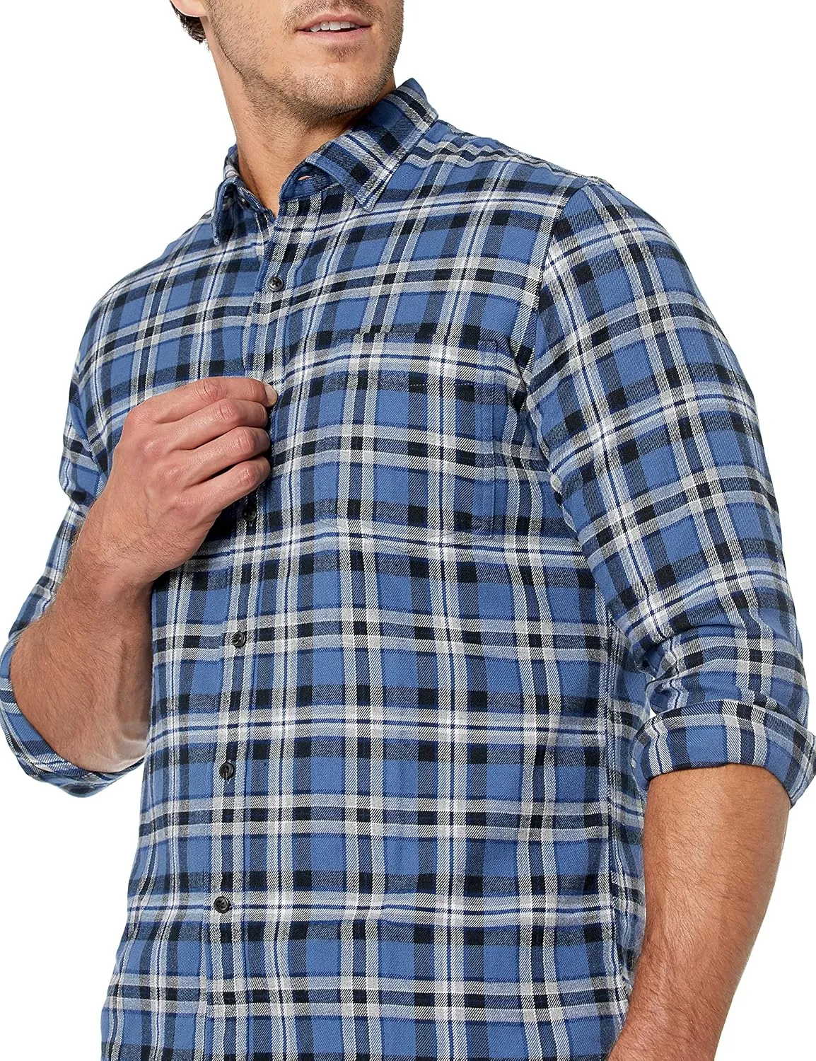 Amazon Essentials Men's Flannel Shirts Long Sleeve, Slim-Fit Button Down Plaid