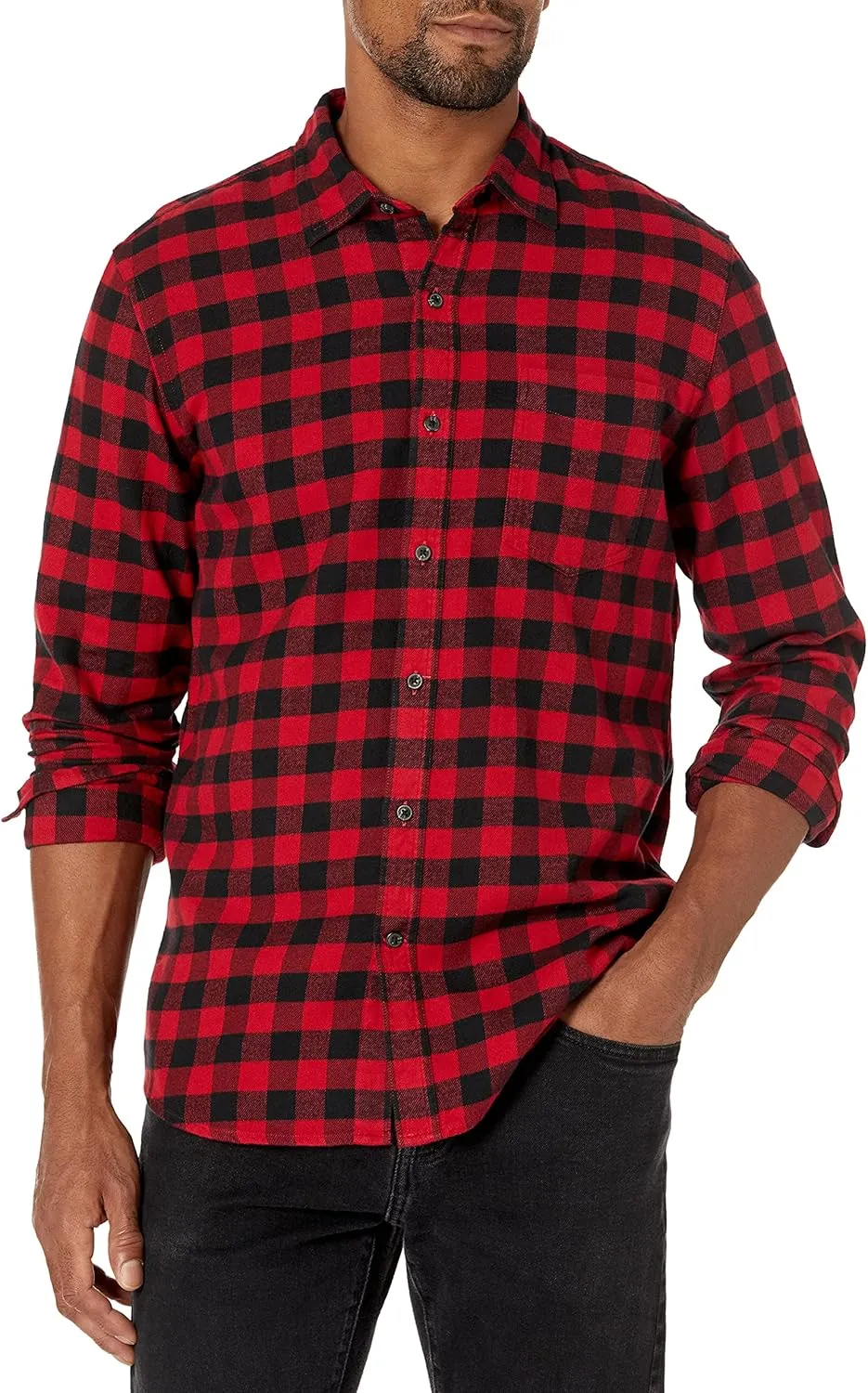 Amazon Essentials Men's Flannel Shirts Long Sleeve, Slim-Fit Button Down Plaid