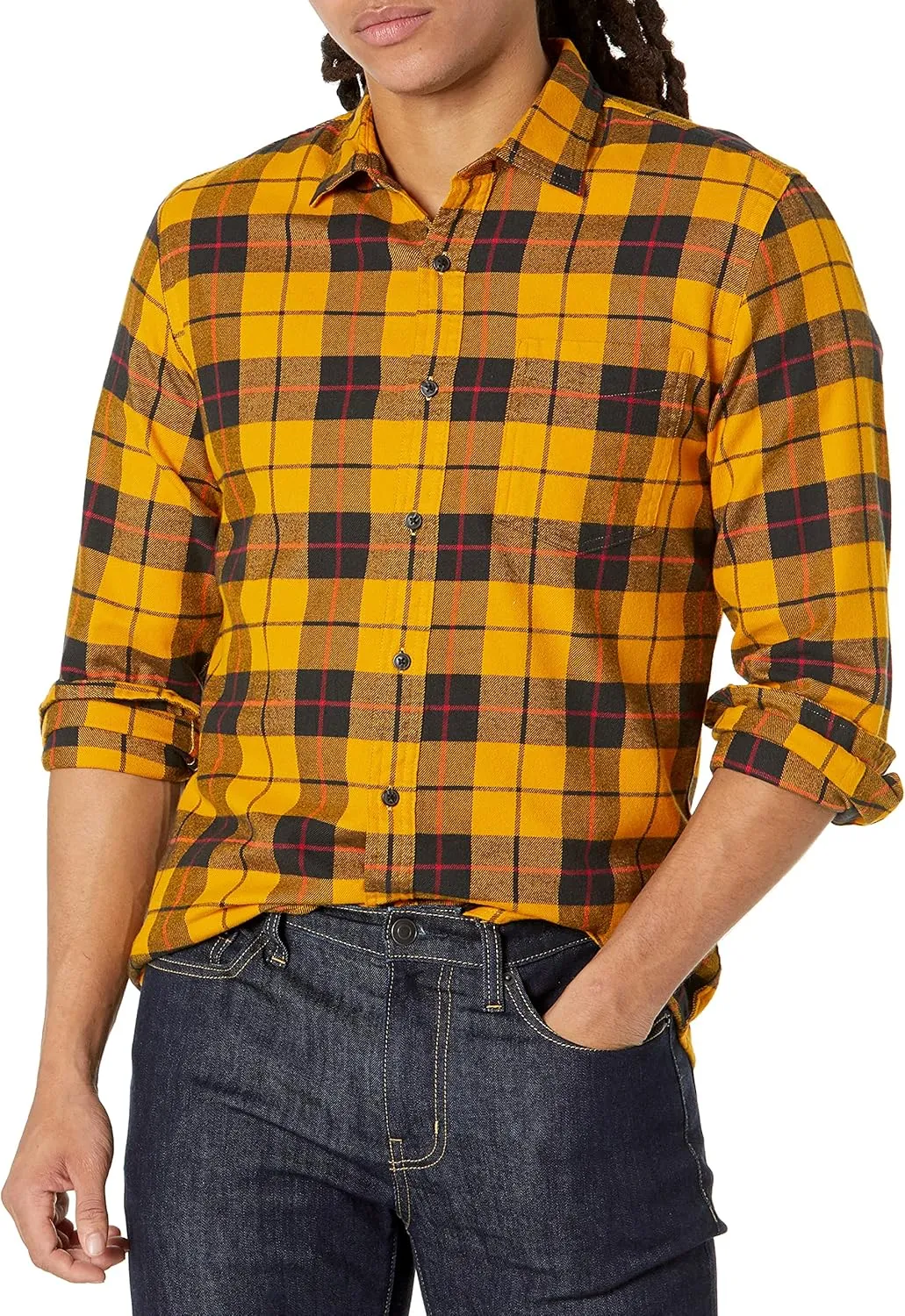 Amazon Essentials Men's Flannel Shirts Long Sleeve, Slim-Fit Button Down Plaid