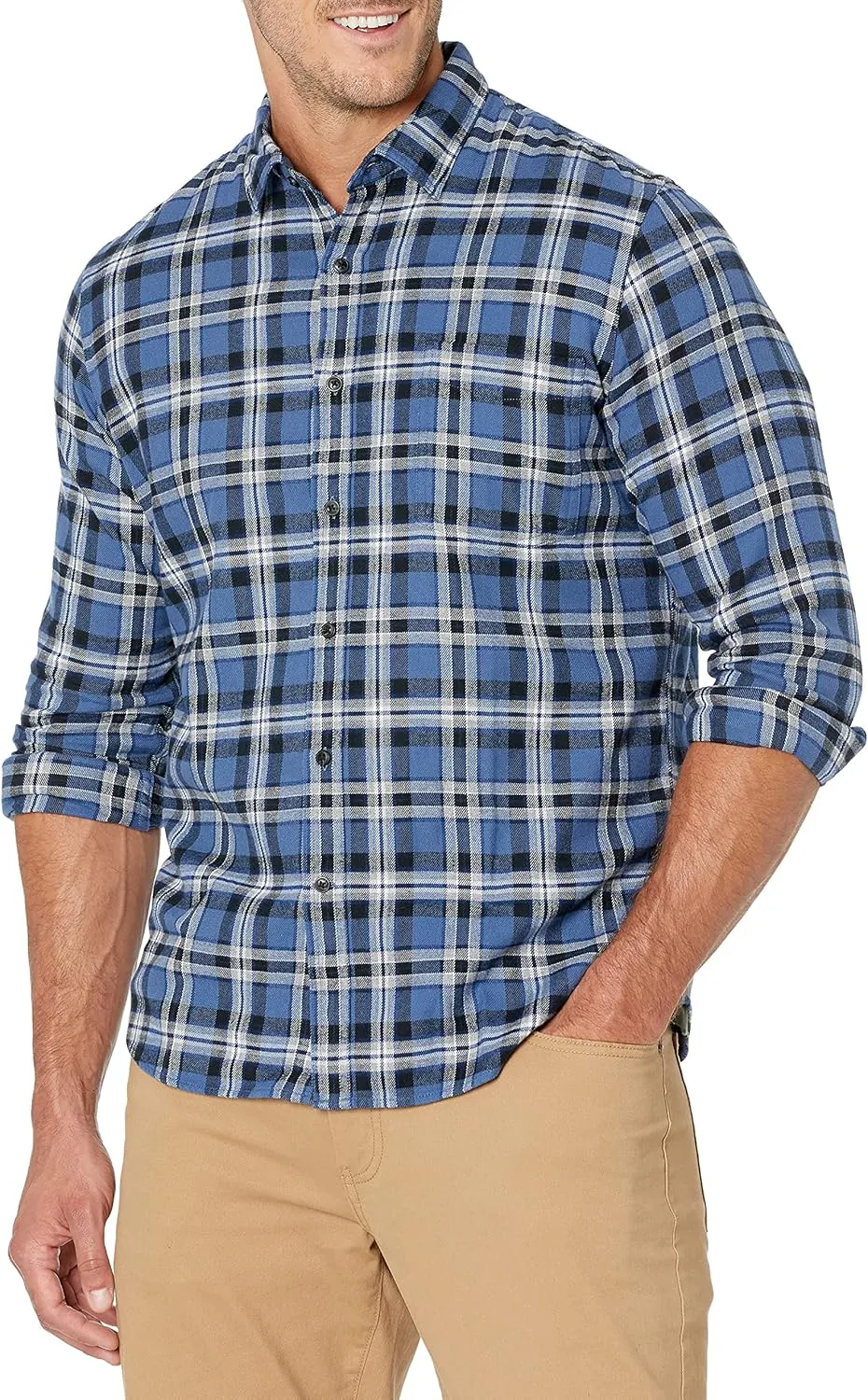 Amazon Essentials Men's Flannel Shirts Long Sleeve, Slim-Fit Button Down Plaid
