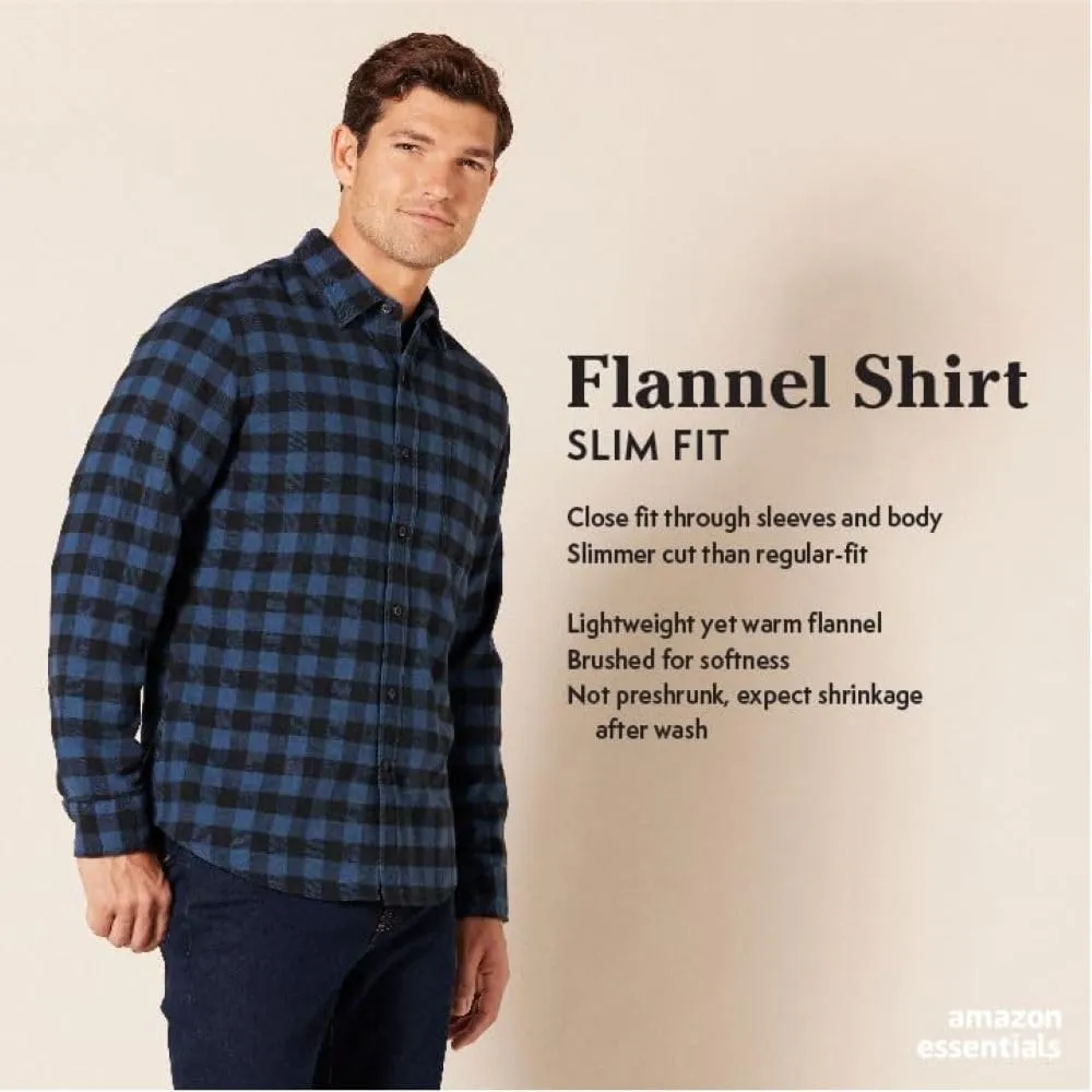 Amazon Essentials Men's Flannel Shirts Long Sleeve, Slim-Fit Button Down Plaid