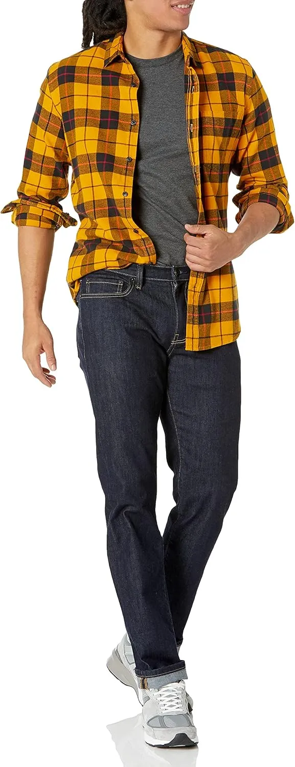 Amazon Essentials Men's Flannel Shirts Long Sleeve, Slim-Fit Button Down Plaid