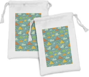 Ambesonne Abstract Fabric Pouch Set of 2, Funk Art Figurative Sloppy Fluffy Rain Clouds on Sky Gloomy Weather Humor Print, Small Drawstring Bag for Toiletries Masks and Favors, 9" x 6", Multicolor