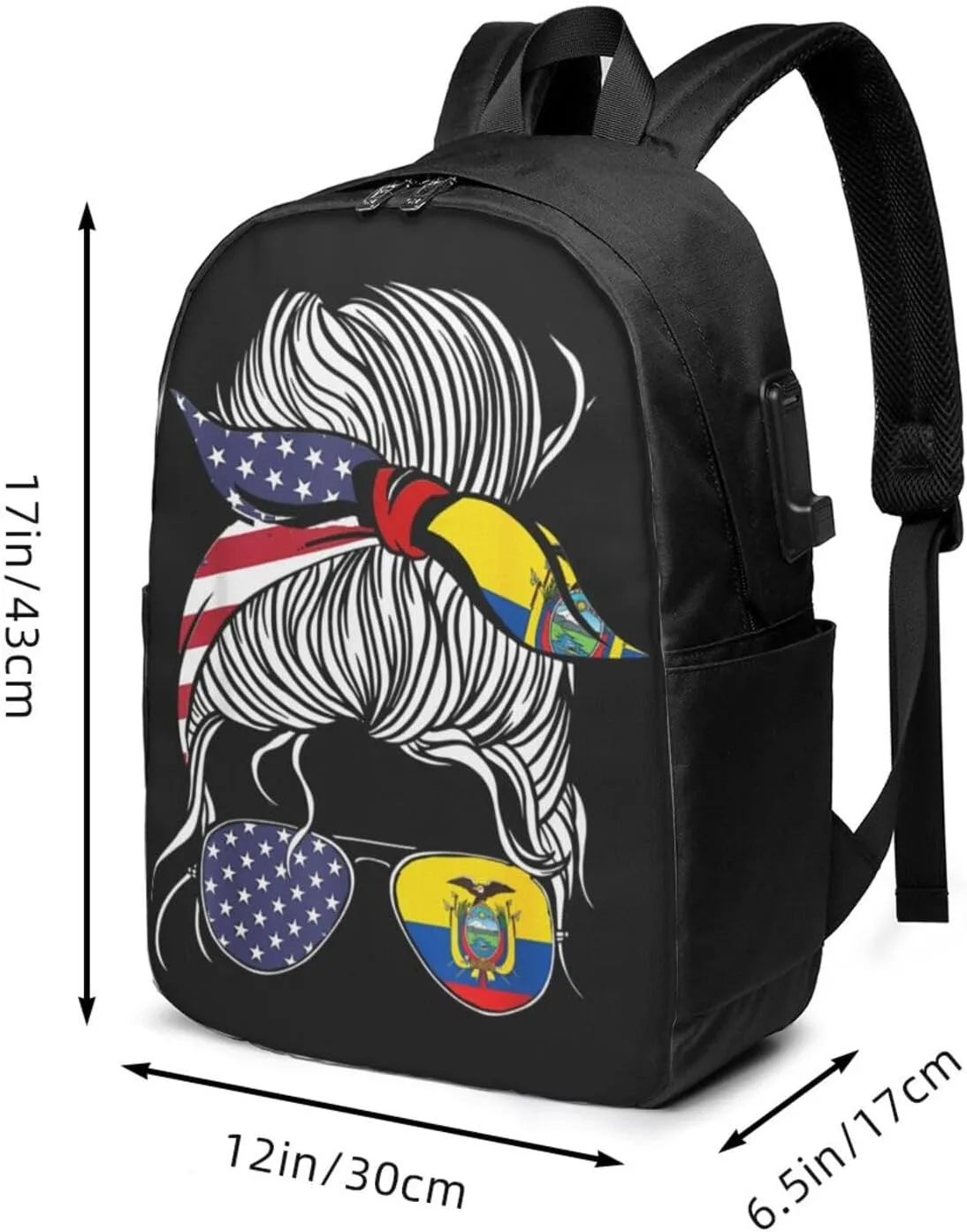 American Ecuadorian Flag Women Women Ecuador Grown Travel Backpack 17-Inch Laptop Backpacks Business Rucksack Casual Sport Daypack with USB Charging Port Carry-on Bag for Camping Biking