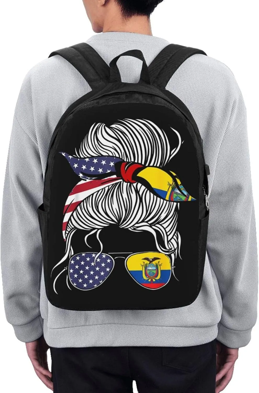 American Ecuadorian Flag Women Women Ecuador Grown Travel Backpack 17-Inch Laptop Backpacks Business Rucksack Casual Sport Daypack with USB Charging Port Carry-on Bag for Camping Biking