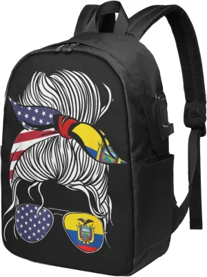 American Ecuadorian Flag Women Women Ecuador Grown Travel Backpack 17-Inch Laptop Backpacks Business Rucksack Casual Sport Daypack with USB Charging Port Carry-on Bag for Camping Biking