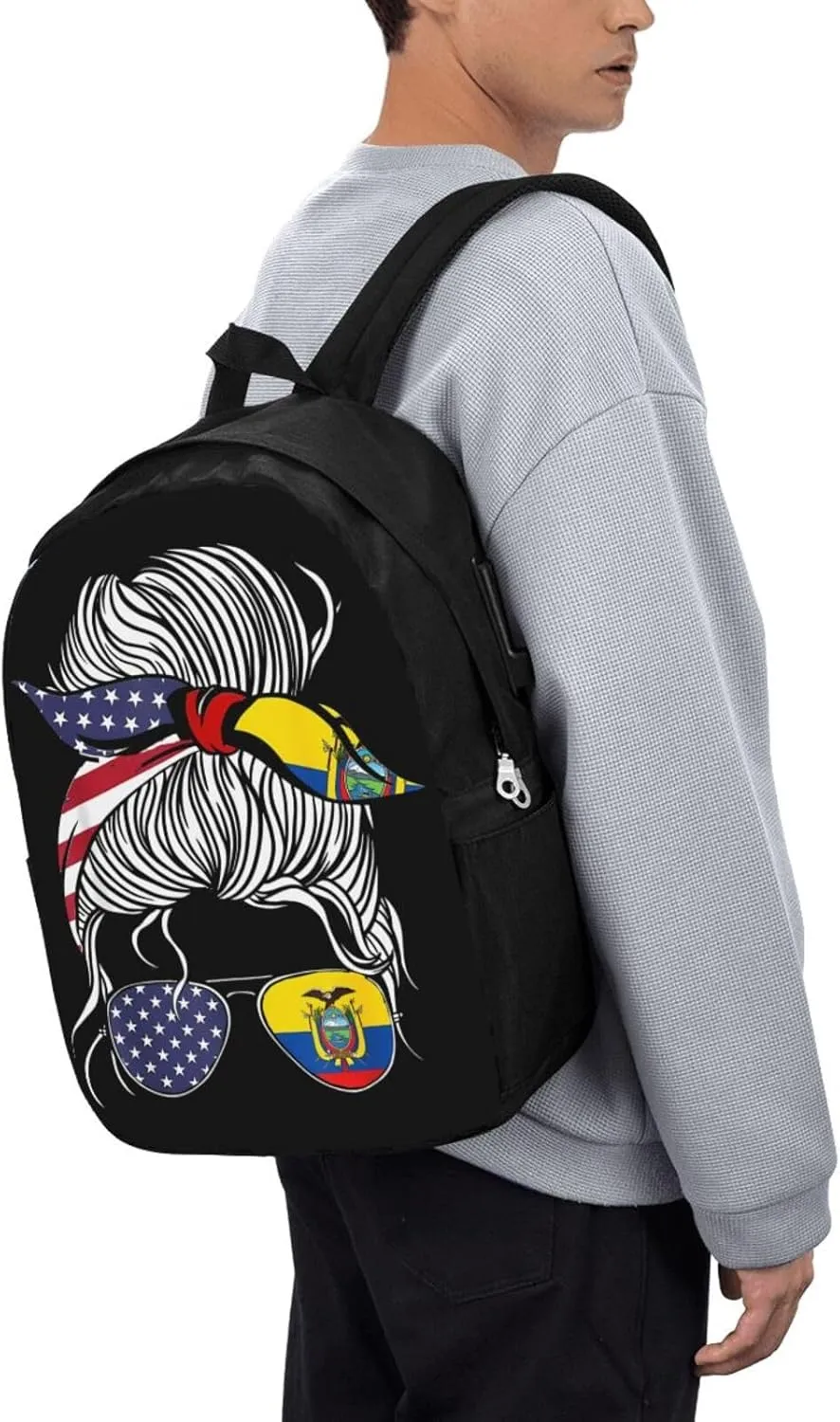 American Ecuadorian Flag Women Women Ecuador Grown Travel Backpack 17-Inch Laptop Backpacks Business Rucksack Casual Sport Daypack with USB Charging Port Carry-on Bag for Camping Biking