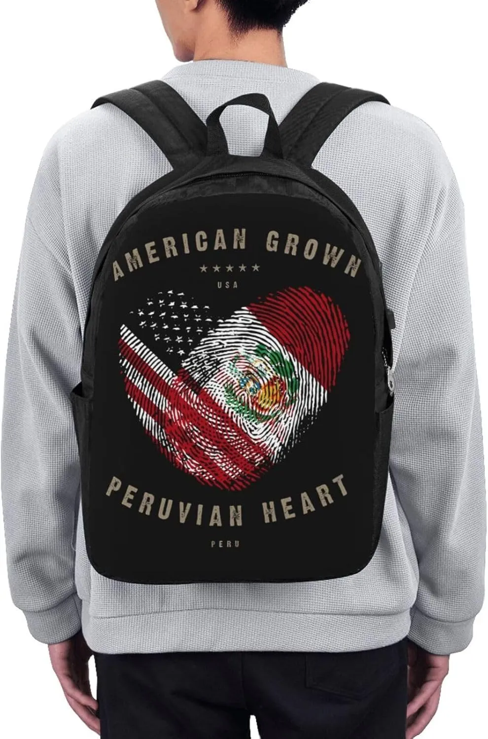 American Peruvian Peru Flag Heart Love Laptop Backpacks Travel Backpack Casual Business Daypack Sport Rucksack Computer Bag Fits up to 17 Inch Notebook with USB Port