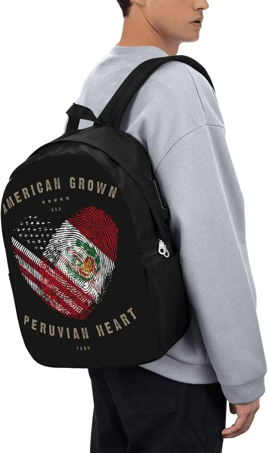 American Peruvian Peru Flag Heart Love Laptop Backpacks Travel Backpack Casual Business Daypack Sport Rucksack Computer Bag Fits up to 17 Inch Notebook with USB Port