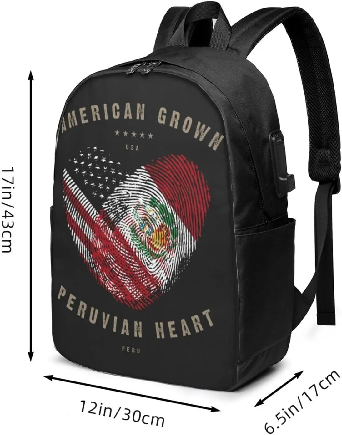 American Peruvian Peru Flag Heart Love Laptop Backpacks Travel Backpack Casual Business Daypack Sport Rucksack Computer Bag Fits up to 17 Inch Notebook with USB Port