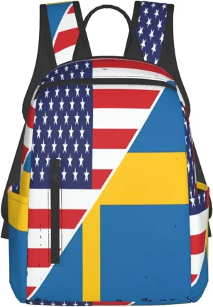American Sweden Flag Swedish Roots Casual Laptop Backpack Travel Rucksack Sports Daypack Adjustable Strap Bags with Multi-Pockets for Working Running Camping