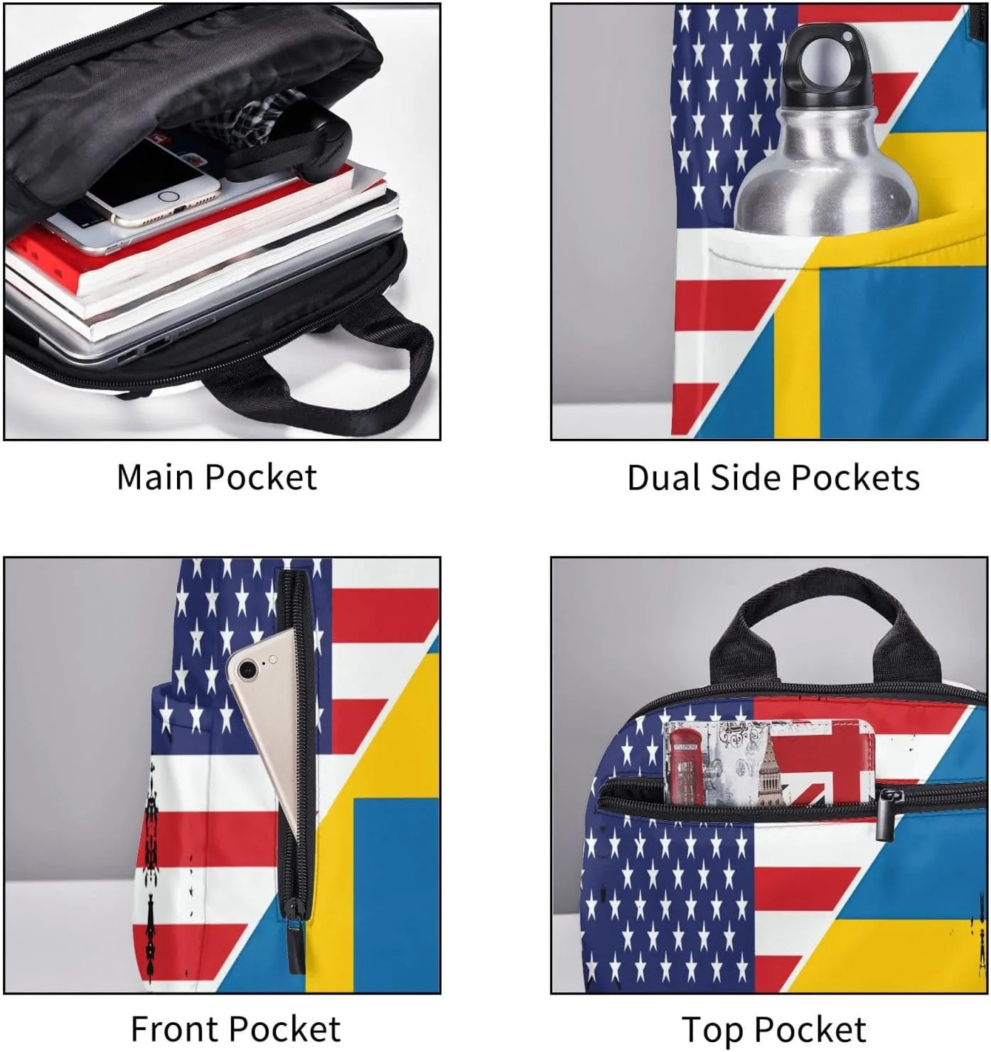 American Sweden Flag Swedish Roots Casual Laptop Backpack Travel Rucksack Sports Daypack Adjustable Strap Bags with Multi-Pockets for Working Running Camping