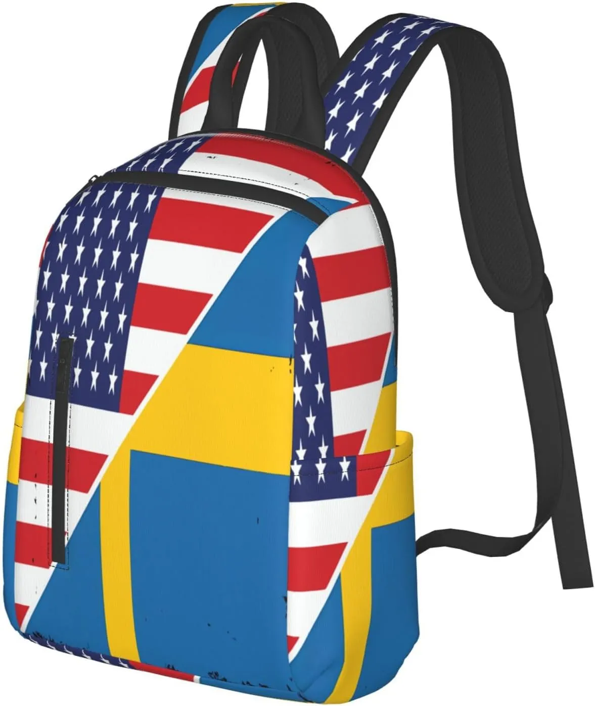 American Sweden Flag Swedish Roots Casual Laptop Backpack Travel Rucksack Sports Daypack Adjustable Strap Bags with Multi-Pockets for Working Running Camping