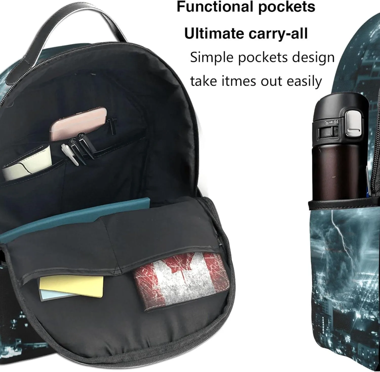 AMRANDOM Men Women Backpack Fashion City Tornado Storm Weather Pattern Backpacks Anti-Theft Bookbag with Adjustable Shoulder Straps for Travel Hiking Camping, One Size