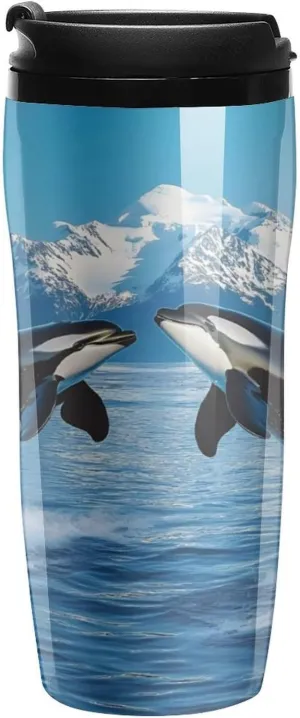 Animal Orcas Iceberg Coffee Mug with Lid Portable Tumbler Water Bottle for Travel Business 350ml